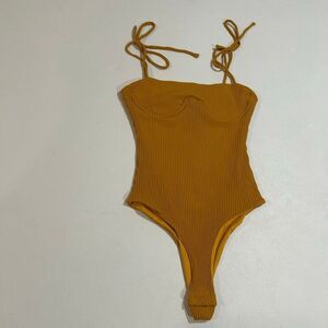 Princess Polly Mustard Ribbed Bodysuit Size 0 US / AU 4